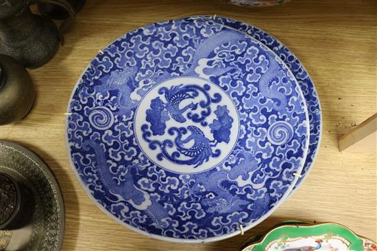 A quantity of plates, a Chinese bowl and a jug